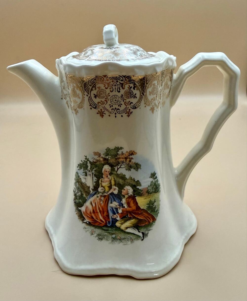 Vintage Cronin China C139 Courting Couple Coffee Pot Gold Trim 6.5”